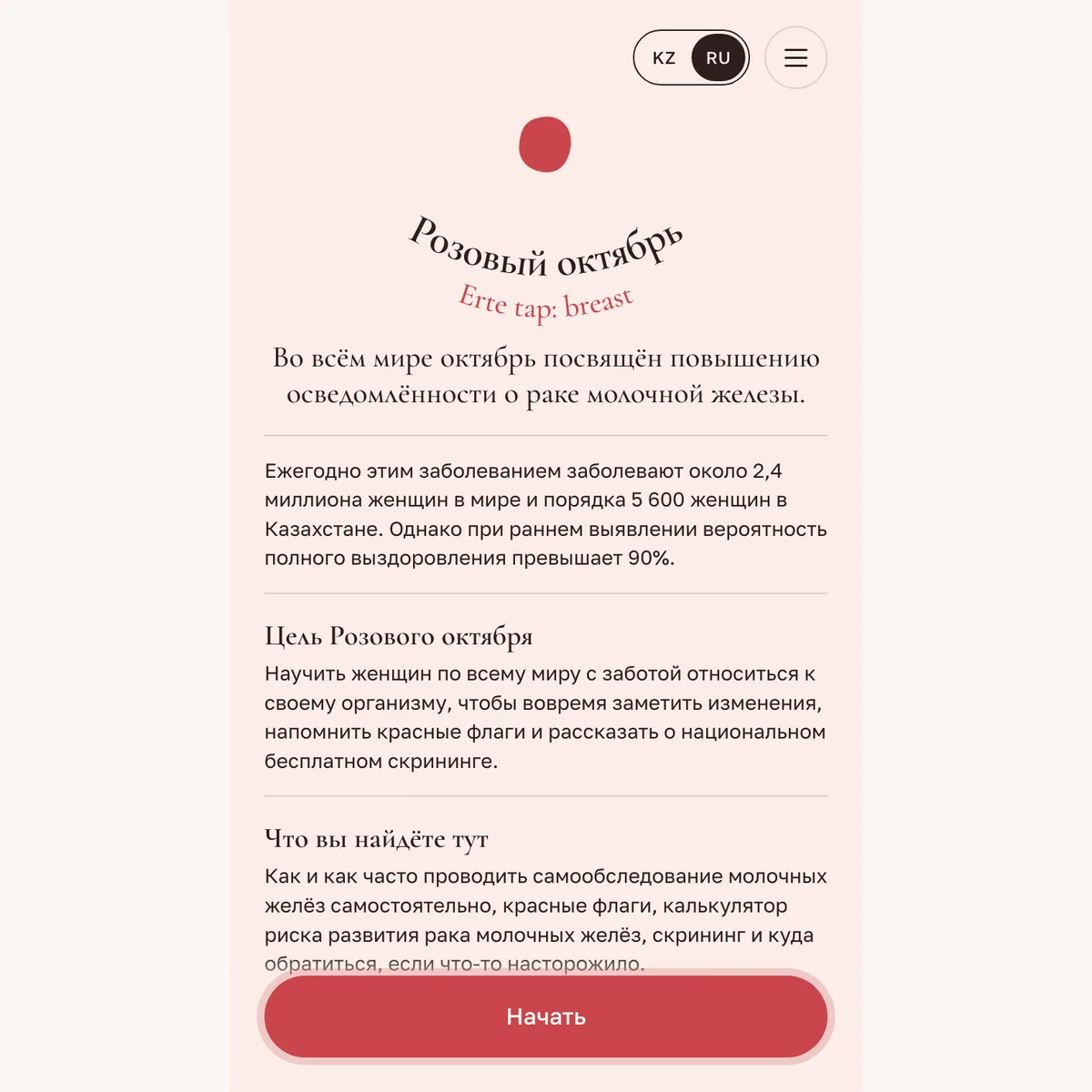 Қызғылт қазан — Erte tap: breast · сайт пен цифрлық науқанды әзірлеу
